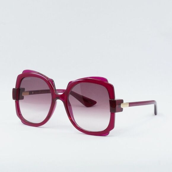💯 NEW GUCCI GG1431S 003 TRANSPARENT DARK CYCLAMEN GRADIENT BURGUNDY SUNGLASSES - Picture 4 of 12